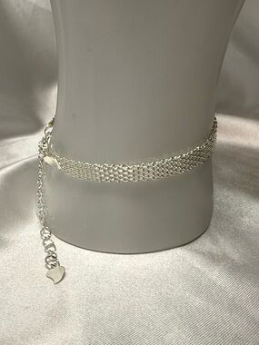 925 Sterling Silver Multi Strand Mesh Chain Bracelet Adjustable 6.5-8.5”